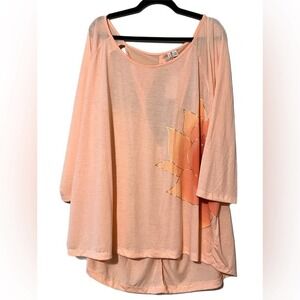 CATO Active womens sz 26/28W activewear top floral peach 3/4 sleeves cutout back